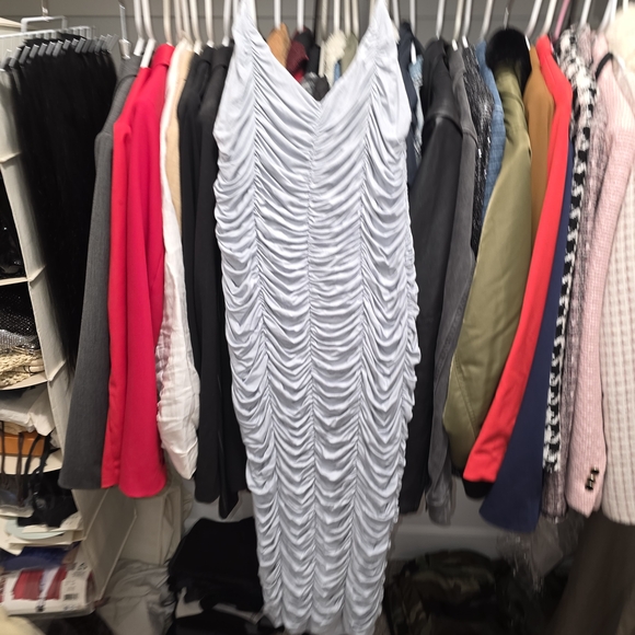 Michael Costello White Ruched Maxi Dress - Picture 1 of 8